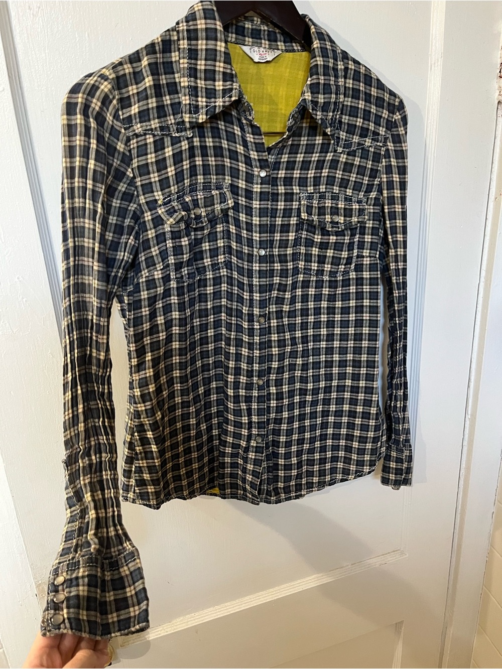 Vintage Old Navy Plaid Western Flannel Pearl Snap Shirt - Women's M EUC